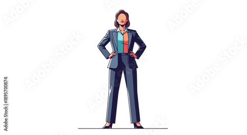 Confident businesswoman standing with hands on hips in modern outfit symbolizing empowerment and leadership