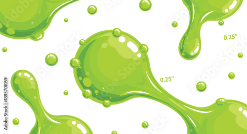 Bright green slime liquid splash illustration with glossy bubbles and organic fluid shapes isolated on white background for playful science fantasy design concepts