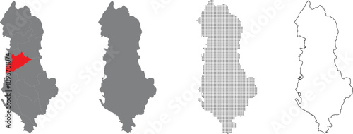 Albania Map Vector Collection with Administrative Divisions and Durrës County Highlighted