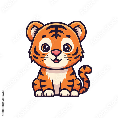 Cute Baby Tiger Cartoon Mascot Sitting Cub Character Vector