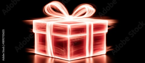 Glowing Red Gift Box with Ribbon.