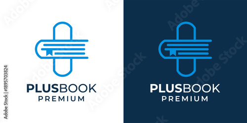 Healthcare and medical book logo design concept. Education book health plus sign logo icon vector illustration template. Logo design of archive book, medical scool, learning, health, book.