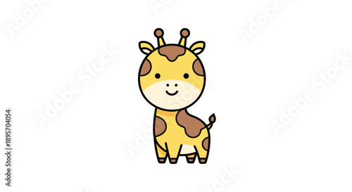 Cute cartoon giraffe, playful animal illustration, simple, isolated on white background