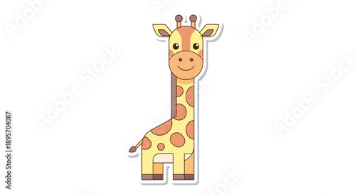 Cute Cartoon Giraffe Vector Illustration - Isolated on White Background