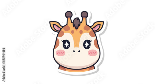 Cute cartoon giraffe head sticker with big sparkling eyes and blush cheeks