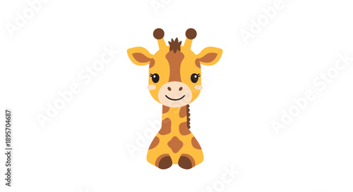 Cute Baby Giraffe Illustration, Adorable African Animal Character, Cartoon Style