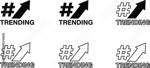 Trending icon illustration, hashtag arrow artwork, social media design concept, popularity symbol figure, marketing style, digital emblem