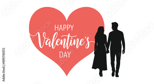 A romantic valentine s day illustration featuring a couple silhouetted before a large red heart backdrop high quality professional