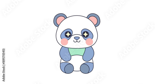 Cute Kawaii Panda Illustration with Sparkly Eyes and Pink Cheeks
