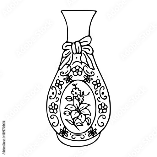 ornate decorative vase illustration with floral pattern and bow