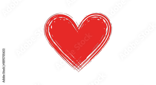 A vibrant hand drawn style red heart dominates a plain white background symbolizing love and affection high quality professional