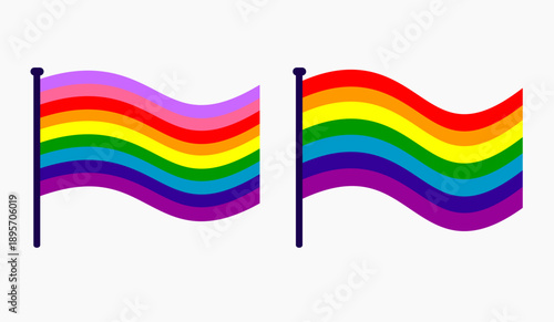 Two LGBTQIA+ Rainbow Flags Vector Illustration – Symbol of Pride, Diversity and Inclusion
