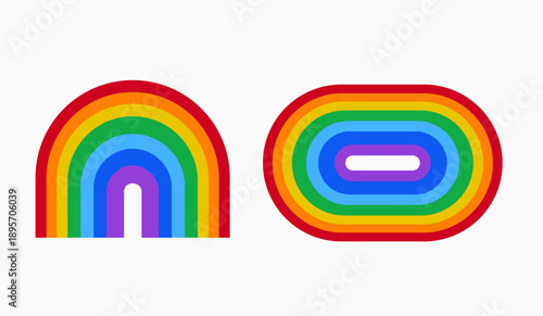 LGBTQIA+ Rainbow Color Abstract Vector Shapes in Arc and Capsule Forms – Modern Pride Themed Graphic Elements