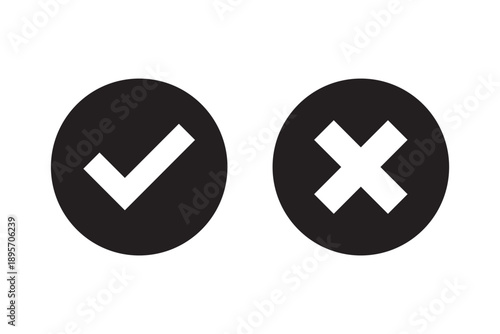 Check mark icons. green check mark and red cross mark icon set. green tick and red x. Symbols of approval and Decline, vector illustration