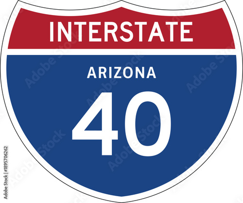 Interstate 40 Arizona I-40 AZ Highway Shield Badge USA Road Sign MUTCD Editable Design Vector