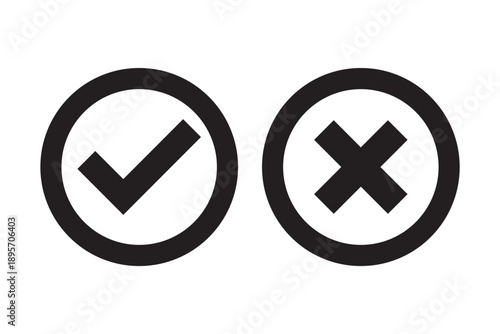 check mark icons. green check mark and red cross mark icon set. green tick and red x. symbols of approval and Decline, vector illustration