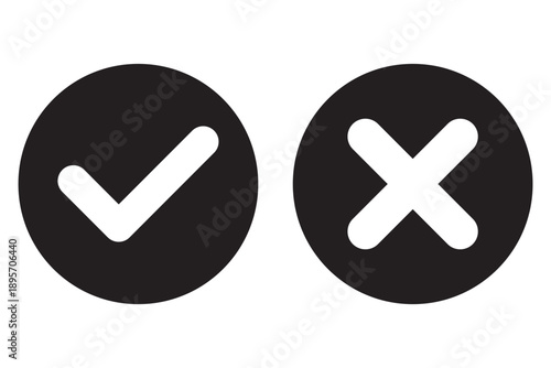 check mark icons. green check mark and red cross mark icon set. green tick and red x. symbols of approval and Decline, vector illustration