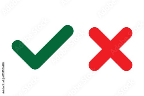 check mark icons. green check mark and red cross mark icon set. green tick and red x. symbols of approval and Decline, vector illustration