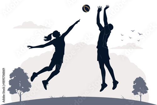 Volleyball Block Action Silhouette Backgrou Premium Digital Asset Perfect for Editorial Content