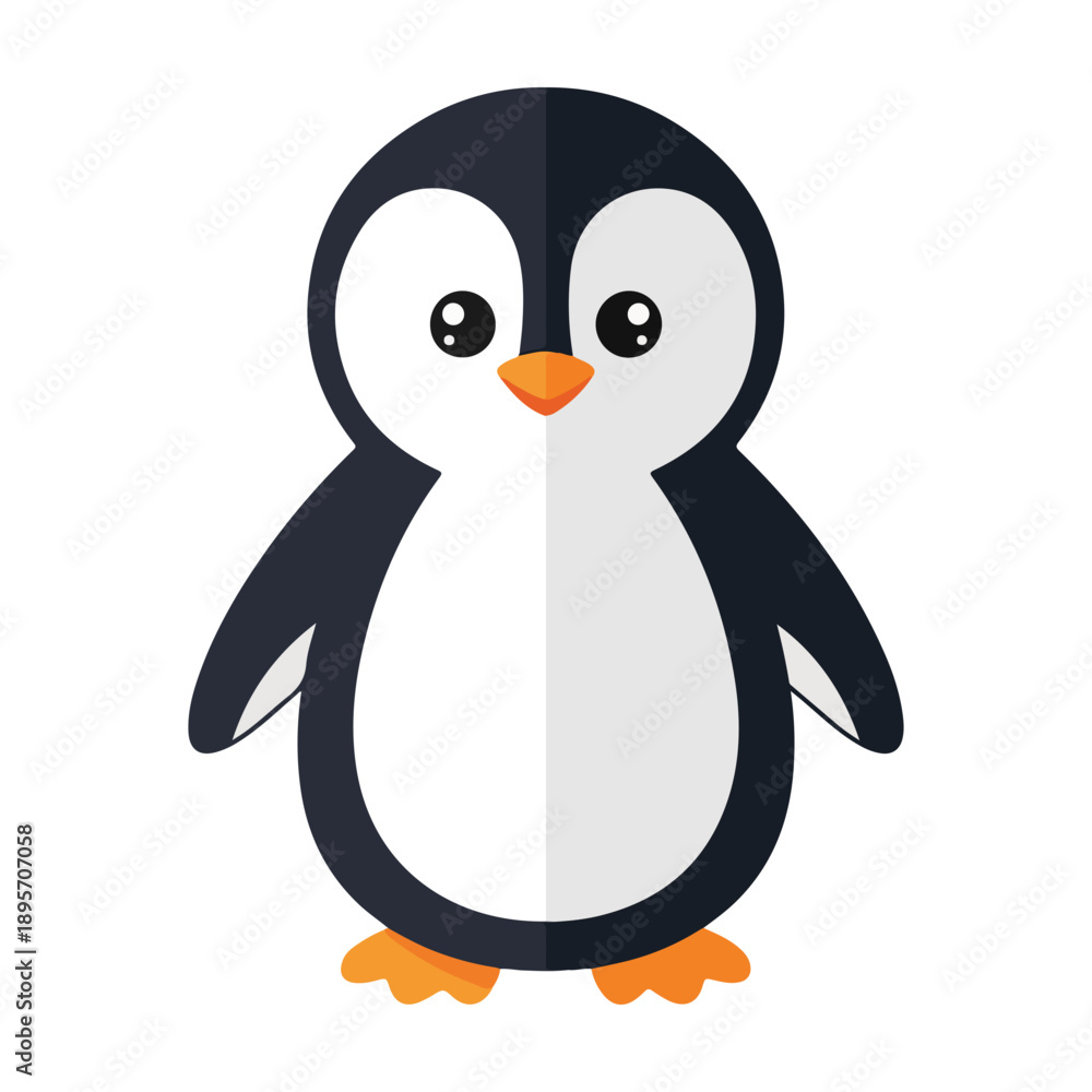Obraz premium Cute Penguin Flat Icon Simple Vector Illustration