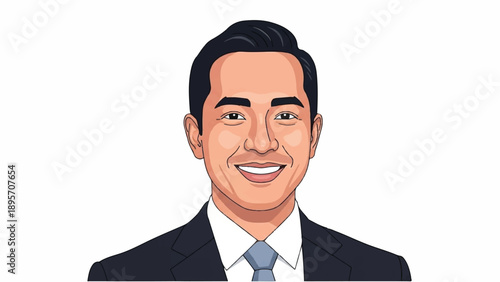 Professional cartoon portrait of a smiling businessman in a suit and tie.