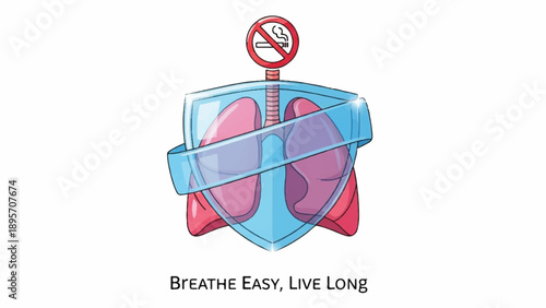 Cartoon Illustration of Lungs and Breathing for Healthy, Smoke-Free Life.