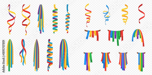 Colorful Ribbons and Confetti Collection for Festive Celebrations and Party Decorations.