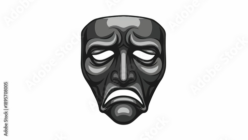 Carved ceremonial mask with solemn expression for traditional cultural rituals.