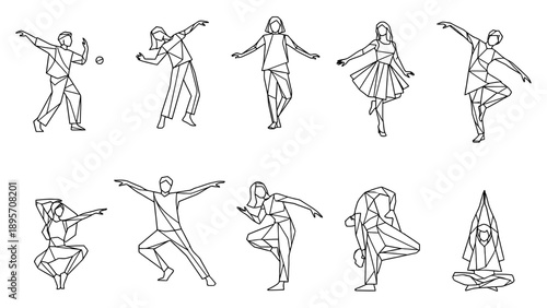 Geometric man playing volleyball vector illustration in polygonal style isolated on a transparent background with copy space characters.