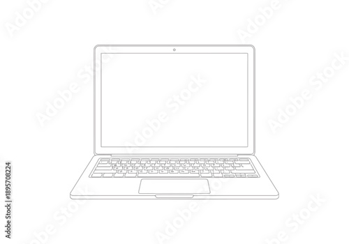 Modern Open Notebook Computer With Blank Screen And Keyboard For Digital Technology And Business Concepts White Background Line Art Representation