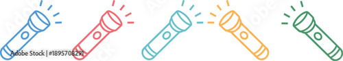 Minimal colorful flashlight icons in outline style showing portable l