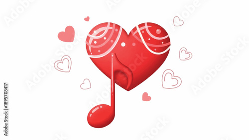 Romantic Heart Music Note Illustration with Love Symbols.