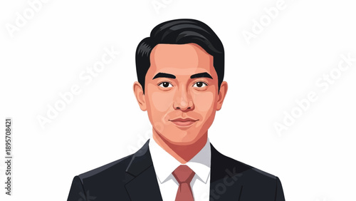 Illustrated portrait of a professional businessman in a suit and red tie, conveying confidence and leadership.