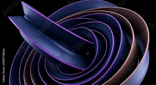 Wallpaper Mural Abstract swirling metallic ribbons in deep blue and bronze with purple highlights forming a complex knot shape against a black background in studio Torontodigital.ca