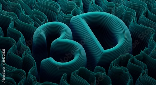 Wallpaper Mural Abstract Teal 3D Text Rendered with Textured Cubes and Organic Wavy Background Landscape illuminated by Soft Dramatic Lighting Torontodigital.ca