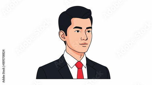 Professional illustrated man in suit with red tie portrait avatar.