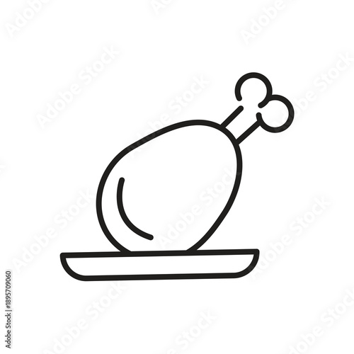 Fried Chicken Leg Icon, Chicken Drumstick Outline Icon..eps