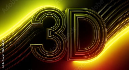 Wallpaper Mural Bold Golden 3D Text Effect With Vibrant Neon Light Streaks and Glowing Particles Against Dark Background Torontodigital.ca