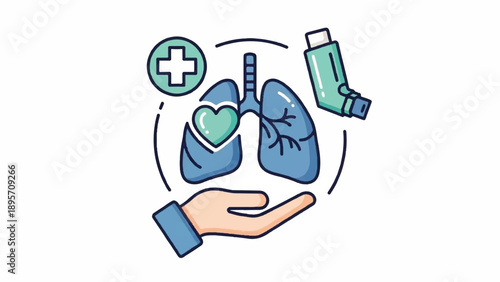 Healthcare and medical support concept with lungs heart and medicine illustration.