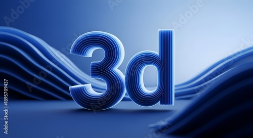 Wallpaper Mural Glowing Blue 3D Text Rises Above Wavy Abstract Background with Smooth Lighting and Subtle Texture in a Cool Toned Digital Environment Torontodigital.ca