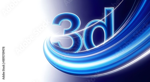Wallpaper Mural Glowing Blue 3D Text With Streaks of Light on a White and Blue Background Abstract Digital Art Torontodigital.ca