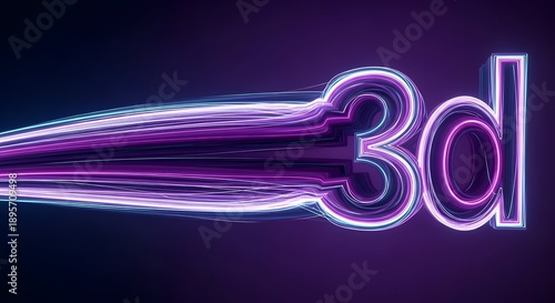 Wallpaper Mural Glowing Neon 3d Text Emerging From Streaks of Light Against a Dark Background with Purple and Blue Hues Torontodigital.ca