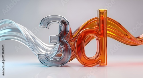 Wallpaper Mural Three Dimensional Graphics Rendered with Metallic Silver and Fiery Orange Text Intertwined with Flowing Light and Shadow Accents on a Smooth White Torontodigital.ca