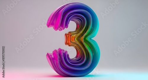 Wallpaper Mural Vibrant 3D Number Three With Rainbow Color Gradient And Glitter Accents On A Clean Studio Background With Pink And Blue Lighting Torontodigital.ca