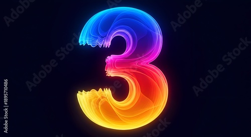 Wallpaper Mural Vibrant Rainbow Ombre Number Three Digital Art With A Dark Background Glowing and Textured With A Smooth Gradient From Blue to Yellow Torontodigital.ca