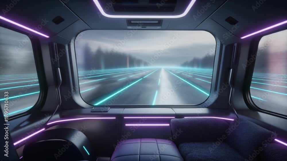 Firefly inside a sleek minimalist hyperloop capsule viewed from an ...