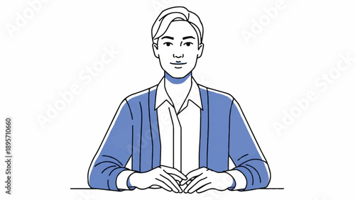 Professional seated man in a suit with folded hands at a table illustration.