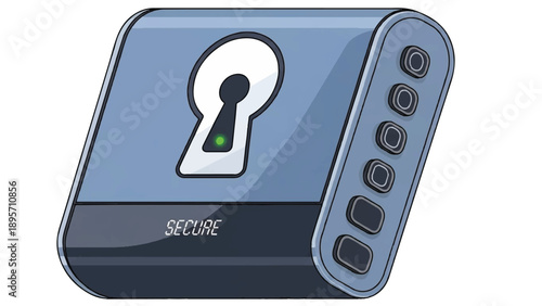 Blue security router with lock motif illustrating protected wireless network.
