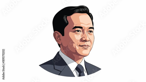 Portrait illustration of a man in a formal suit with a confident expression.