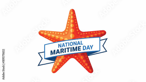 National Maritime Day Starfish Banner Celebration Illustration with Ribbon.